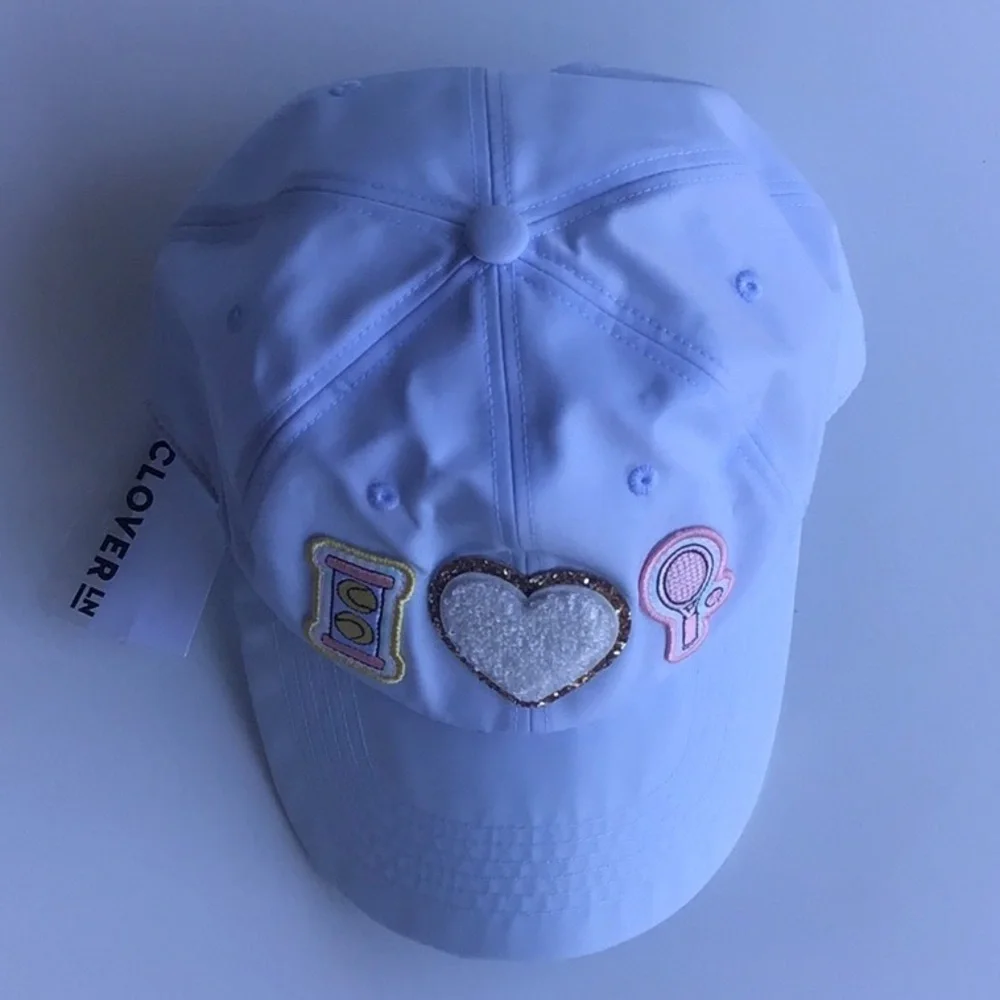Stoney Clover Lane pastel baby blue nylon baseball cap I heart tennis racket